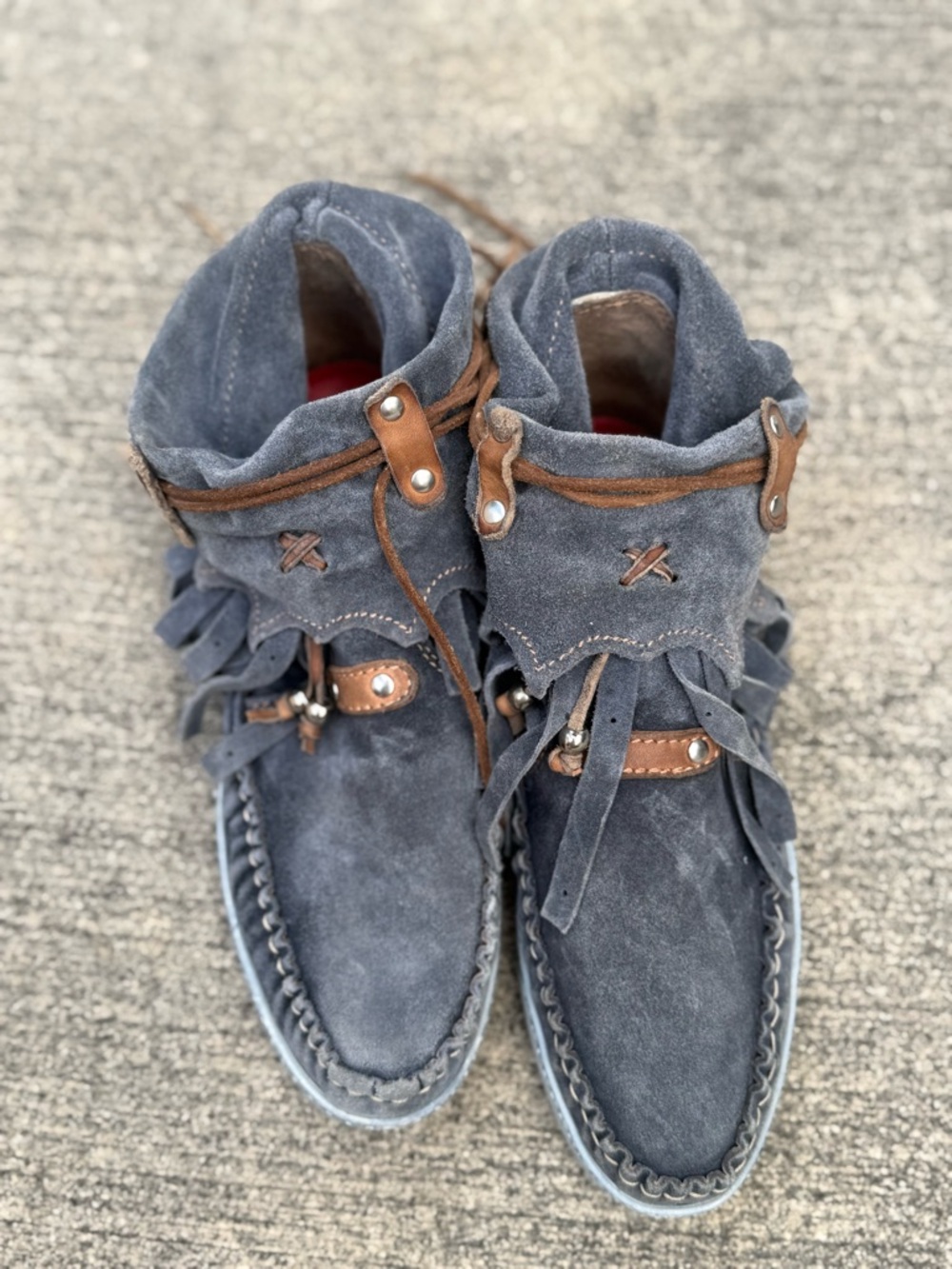 El Vaquero Apache Fringe Suede Ankle Boots Gray Italy EU 38 Boho Luxury - Picture 8 of 9